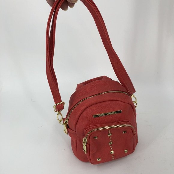 Steve Madden Convertible Gold Studded Red Mini Backpack Shoulder Bag - Picture 7 of 15